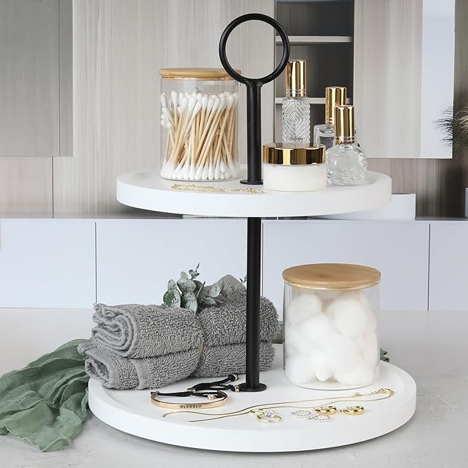 Decorative Wooden Tiered Tray Stand - Beautiful Two Tiered Coffee Table Serving Tray Enhances Your Seasonal Modern Farmhouse Decor - The Perfect Centerpiece for Your ChristmasTable Decorations