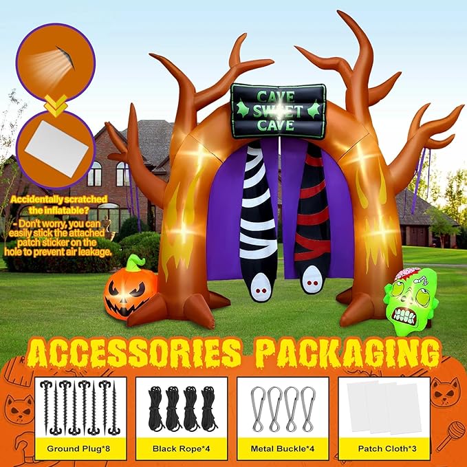 Kalolary 10 FT Halloween Inflatables Archway Outdoor Decorations, Ghost Tree Arch Blow Up Yard Decorations Pumpkin Inflatable with Build-in Lights for Yard Garden Lawn Indoor Outdoor Decor