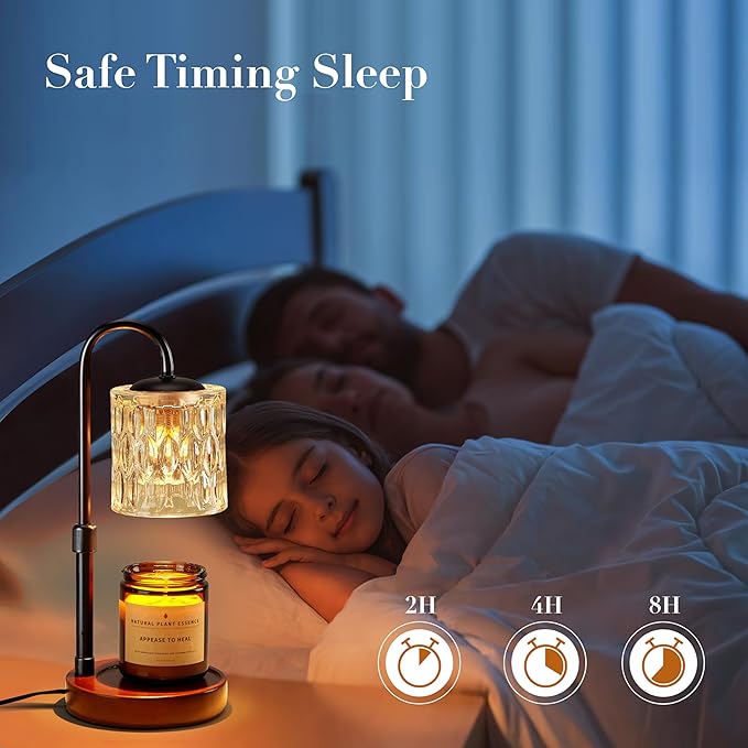 Briever Dimmable Candle Warmer Lamp with Timer, Height Adjustable Electric Candle Wax Warmer for Jar Candles, Top-Down Light Heat Melting Wax with 2 Bulbs, Walnut Solid Wood Base for Home Decor Gifts