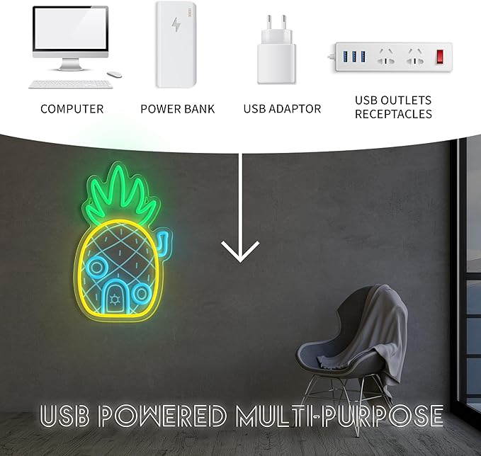 Pineapple House Neon Sign Dimmable LED Under Sea Pineapple Neon Signs for Wall Decor,Ocean Theme Kids Room Bedroom Game Room Birthday Party Decorations Gifts for Kids