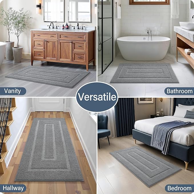 HOMORE Bathroom Rug 24x48 Inch Soft Absorbent Bathroom Runner Rug, Washable Bath Runner Rugs Long Non Slip Bath Rugs for Shower Tub,Grey