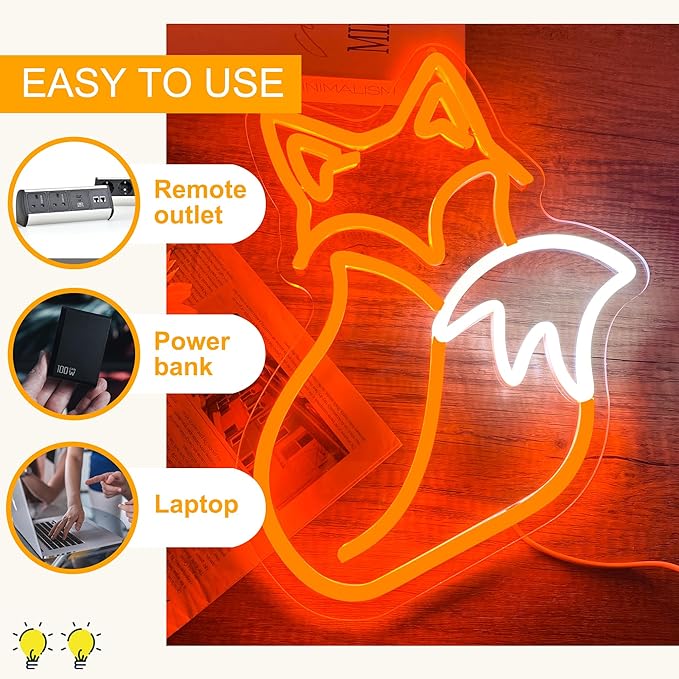 Allball Fox Neon Signs for Wall Decor,Dimmable Fox LED Neon Light Sign Animal Sign Home Wall Art USB Powered for Bedroom Living Room Shop Bar Club Party Gifts(11.8 * 13.3in)