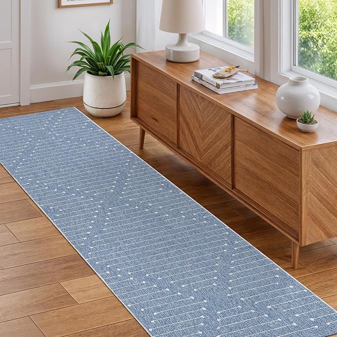 LIVEBOX Blue Runner Rug for Kitchen, 2'x8' Boho Washable Rug Runner for Hallway,Moroccan Cotton Long Entryway Area Rug Indoor Carpet for Bedroom Laundry Doorway Entry