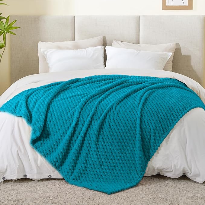 BEDELITE Fleece Throw Blanket for Couch & Bed - 3D Jacquard Decorative Jewel Blue Blanket, Super Soft and Cozy Warm Fuzzy Blanket All Seasons Suitable, 60x80Inches