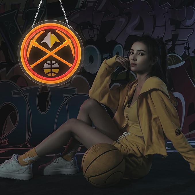 11.8*11.8 Inches Neon Signs for Wall Decor, 9 Levels Dimmable Basketball Led Signs Neon Light Sign for Man Cave, USB Powered Basketball Club Team Night Light for Party Bedroom Home Bar Gamer Room Decor (C)