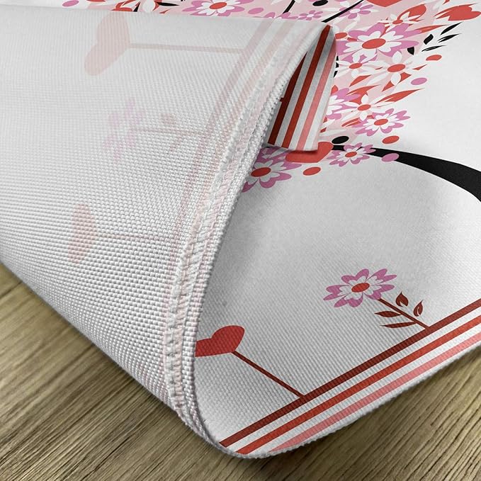 Ambesonne Valentine Place Mats Set of 4, Heart Shaped Tree Daisies Wildflowers Red Leaves Forest Romance Season Image, Washable Fabric Placemats for Dining Table, Standard Size, Pink Red