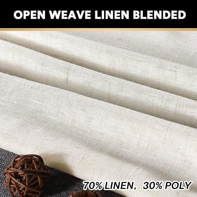 PrinceDeco Linen Curtains 63 inches Long for Bedroom Rod Pocket Curtains Modern Farmhouse Coastal Decor Elegant & Casual Curtains for Dining Room Office, 2 Panel Set,Ivory