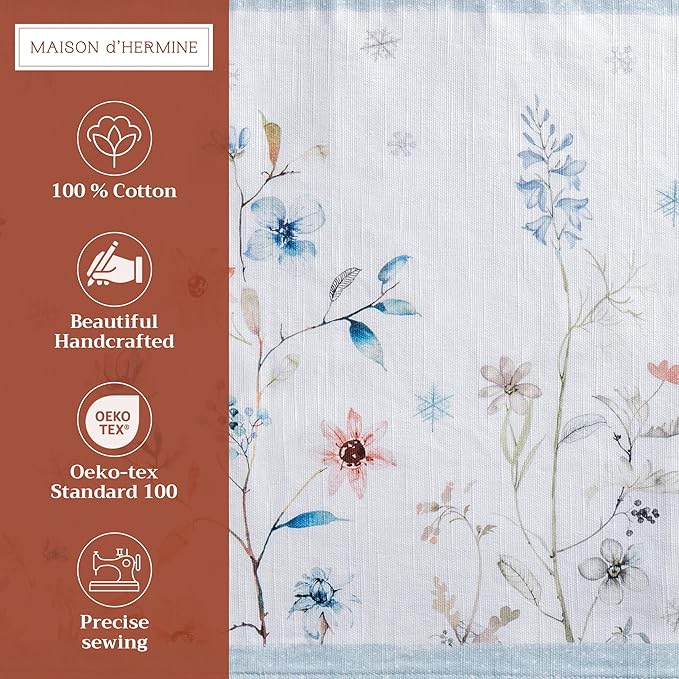 Maison d' Hermine Placemats Set of 4 100% Cotton Washable Cloth Place Mats, Reusable Table Mats for Kitchen Dining Decoration, Party, Wedding, Restaurant (Ice Florals, 13" x 19")