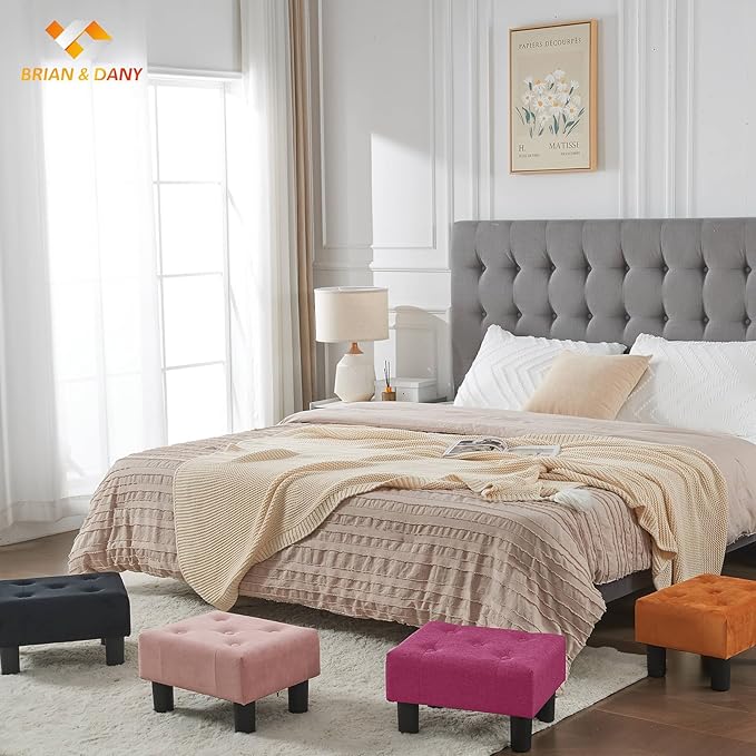 BRIAN & DANY Small Foot Stool, Linen Foot Stools with Legs, Stable Small Footstool for Living Room, Dragon Fruit Red