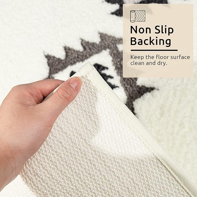 DEXDE Bathroom Runner Rugs 24x60 Boho Long Bath Mat for Bathroom Bedroom Hallway Kitchen Luxury Soft Absorbent Large Bath Rugs Bohemian Carpet Geometric Farmhouse Decor, Black White