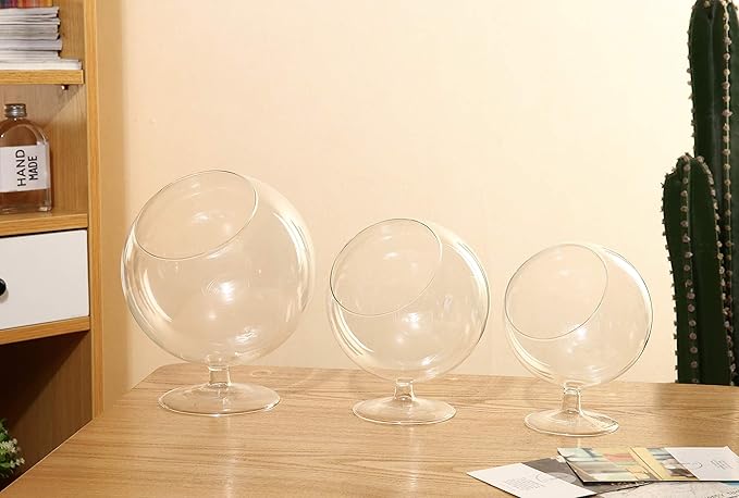 WGV Planter Terrarium with Stand, Ball Diameter 5" Height 6", Clear Glass Floral Container Vase, DIY Succulents Outdoor Garden Home Office Decor Slant Cut Orb, 1 Piece