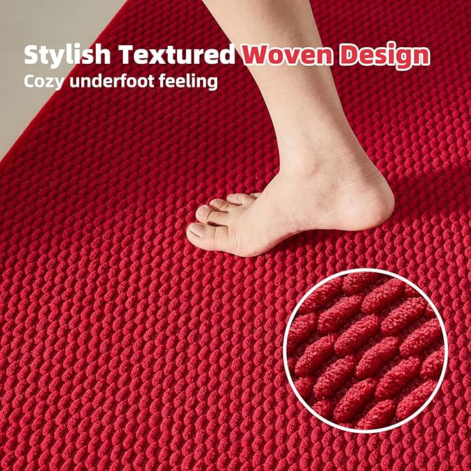 Red Bathroom Rug, 20"x24" U Shape, Non Slip, Quick Dry, Machine Washable, Low Pile Chenille Bath Mat