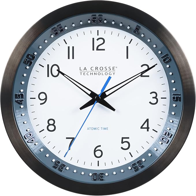 La Crosse Technology 404-54667-INT 10-Inch Atomic Chapter Ring Stainless Steel Analog Clock