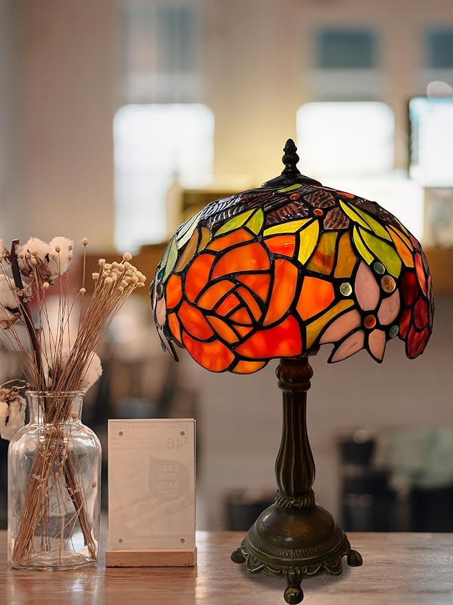 KY&BOSAM Tiffany Lamp Stained Glass Table Lamp Style Art Glass Desk Lamp 16 Inch Tall Glass 10 Inch Wide Lamp Shade Lamp Beside Lamp1 Bulb Antique Zinc Base for Living Room Bedroom Kitchen
