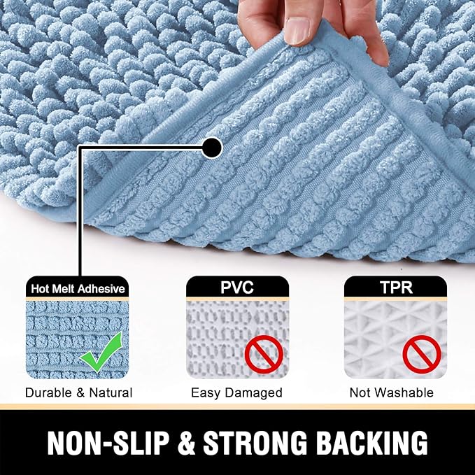 H.VERSAILTEX Bath Mat, Non Slip Luxury Chenille Bathroom Rugs, Extra Soft Absorbent Shaggy Bath Mat Rugs, Washable Fast Dry, 2 Piece (Cool Blue, 24" x 36"/20" x 32")