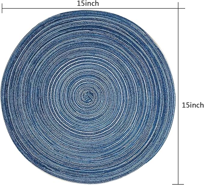 Round Placemats Set of 4 Round Braided Place mats 15 Inches Table Mats for Dining Tables Washable Heat Resistant Place mats for Party, Tabletop Accessories (Blue,4)