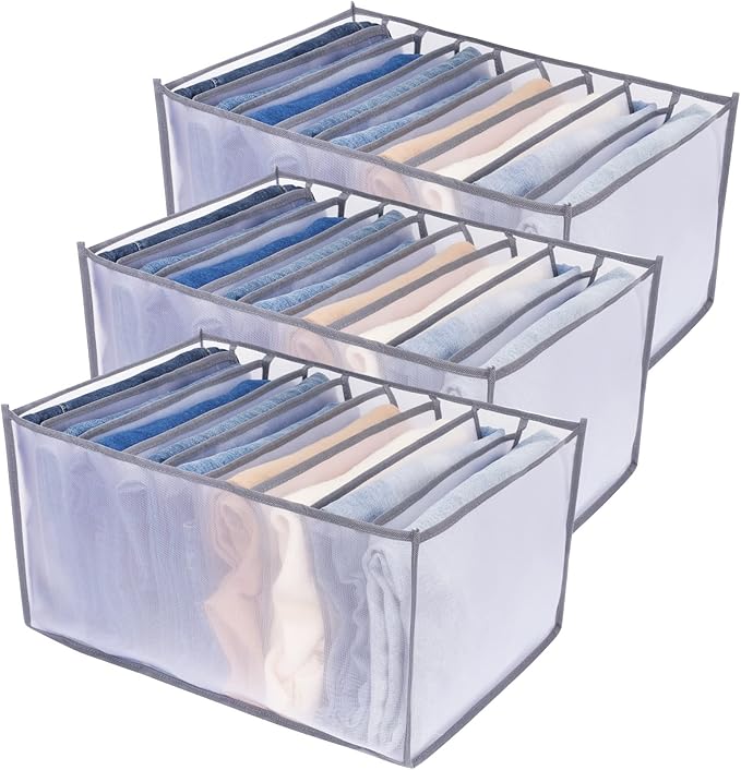 Upgraded Wardrobe Clothes Organizer, TIGARI Drawer Dividers for Clothes, Drawers Organizer for Clothes, Compartment Storage Box for Bedroom Dorm Room(Gray, 9 Grids)