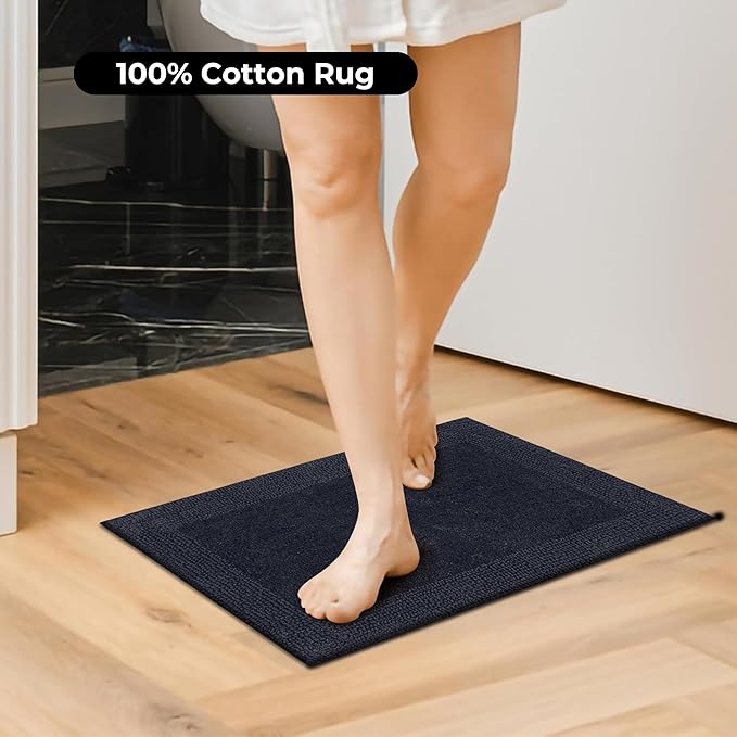 Craft Bedding Bathroom Mat - White Cotton Reversible, Machine Washable 21x34 DK Grey
