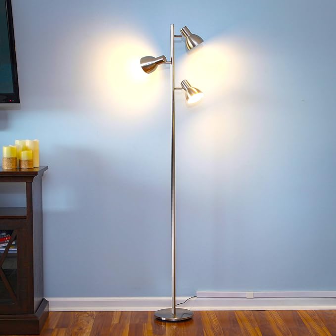 Brightech Ethan Dimmable Floor Lamp for Bedroom Reading & Living Room Decor - Modern LED Tall Tree Lamp for Offices - Nickel