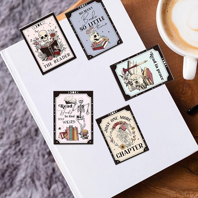 Gothic Skeleton Magnetic Bookmarks: 8 Pcs Funny Skull Magnet Book Mark for Book Lovers Horror Page Marker Clips, Gifts for Reading Women School Office Supplies