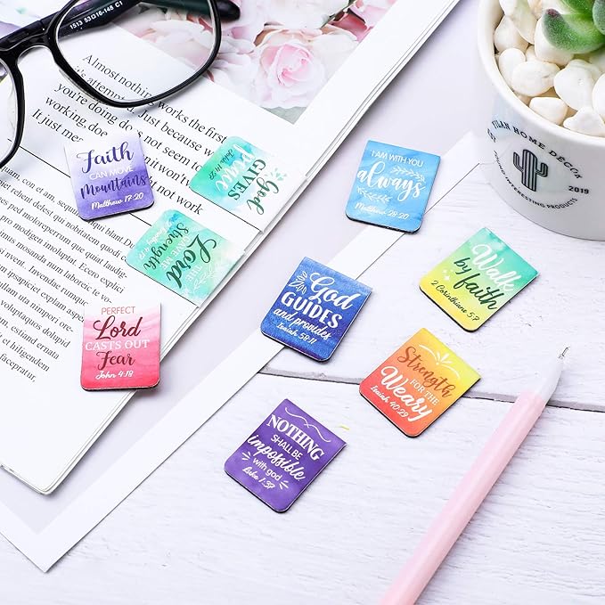 Dianelhall 96 Pieces Bible Verse Magnetic Bookmarks 16 Styles Christian Magnet Book Markers Inspirational Motivational Encouraging Magnetic Page Clip for Women Men School Office Supplies