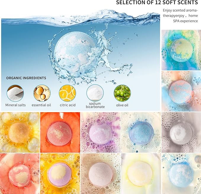 Bath Bombs Gift Set - 24 Pcs Handmade, Natural & Organic Essential Oil Bubble Bath for Women and Girls