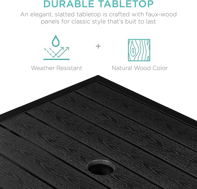 Best Choice Products Wicker Side Table with Umbrella Hole, Square PE Rattan Outdoor End Table for Patio, Garden, Poolside, Deck w/UV-Resistant Frame, Storage Space - Black