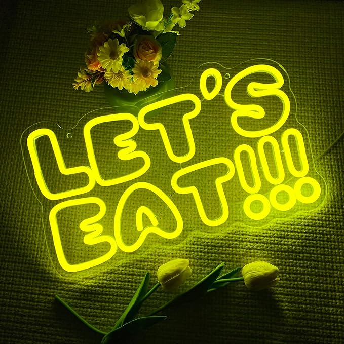 Let's Eat Neon Sign,Dimmable Anime Cartoon Neon Signs for Wall Decor,USB Game Neon Light for Man Cave Kids Room Bedroom Bar Birthday Gifts(15.7 * 9.6in)