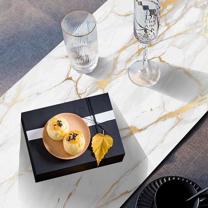 Mcalk Luxury Gold Marble Table Runner and Placemats Set of 6 Pieces, Gold Marble Placemats, Modern Cloth Place Mats Indoor for Kitchen,Washable Linen Material for Dining Table
