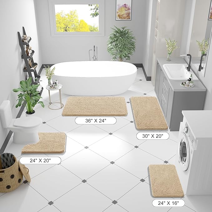 OLANLY Bathroom Rugs 59x24, Extra Soft Absorbent Chenille Bath Rugs, Rubber Backing Quick Dry, Machine Washable Bath Mats for Bathroom Floor, Tub and Shower, Home Decor Accessories, Beige