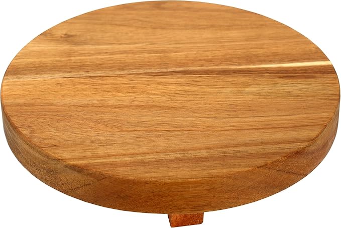 Spiretro 9-Inch Round Footed Acacia Wood Pedestal & Serving Stand | Kitchen Display | Plant Holder