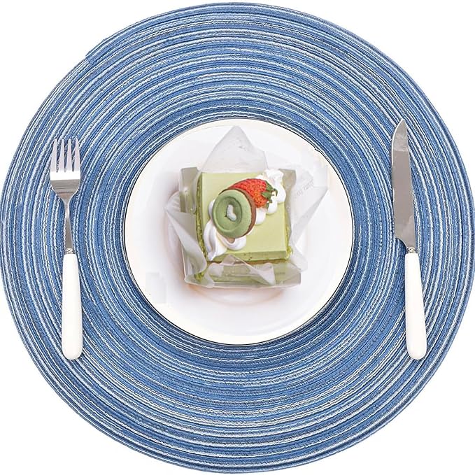 Round Placemats Set of 4 Round Braided Place mats 15 Inches Table Mats for Dining Tables Washable Heat Resistant Place mats for Party, Tabletop Accessories (Blue,4)