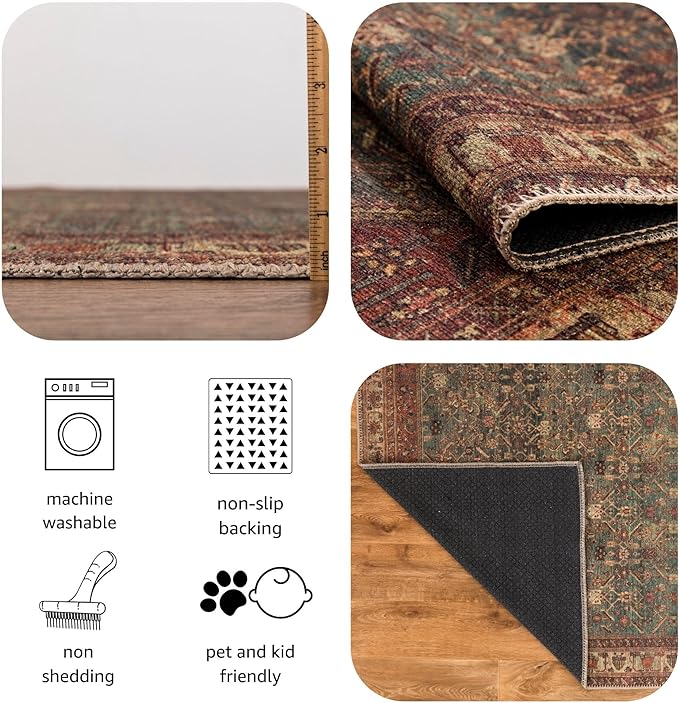 Keen Home Design 4x6 Rug - Machine Washable Area Rug with Non-Slip Backing, Ideal for Living Room, Dining Room, Bedroom - Vintage, Easy Clean, Durable, Low Pile Rug - (4' x 6')