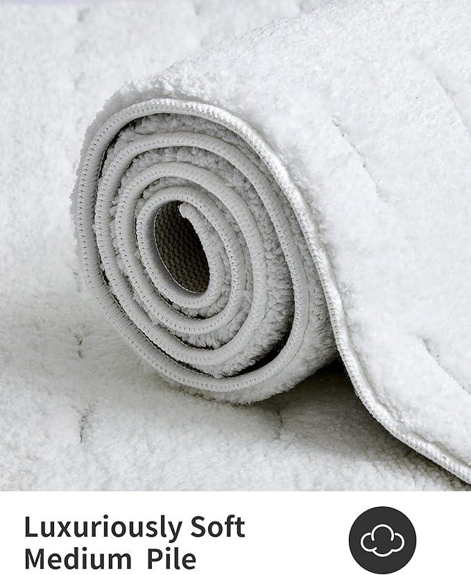ILANGO White Bathroom Rugs Sets 2 Piece, Soft Shaggy Bath Rugs Non Slip Washable, Absorbent Bathroom Accessories Bath Mats for Floor, Tub and Shower 17" x 24" + 24" x 36"