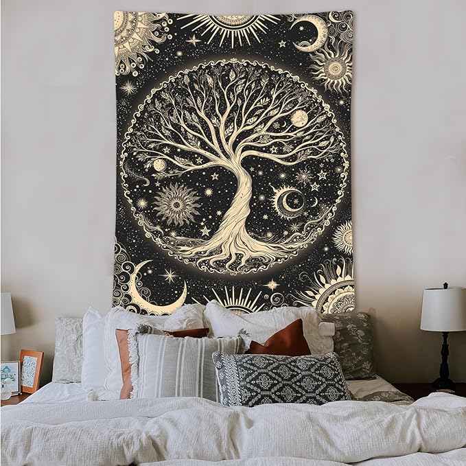 Lunerfex Tree of Life Tapestry Starry Sky Wall Tapestry, Vintage Tapestries for Bedroom Ceiling Tapestries Wall Hanging for Bedroom Living Room Wall Decor Tree-3 36"x48"