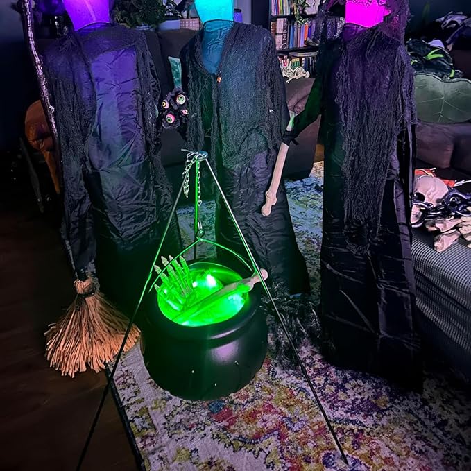 Halloween Decorations Outdoor - Large Witches Cauldron on Tripod with Lights - Black Plastic Cauldron Candy Bucket Decoration for Yard Home Porch Outside