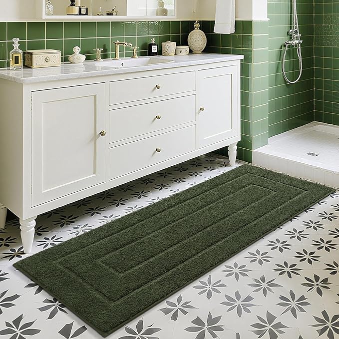 HOMORE Bathroom Runner Rug 24x60 Inch Soft Absorbent Bathroom Rug Runner, Washable Bath Rugs Non Slip Long Bath Rugs Mat for Shower Tub, Olive Green