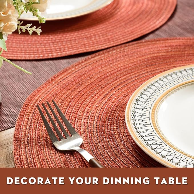 FunWheat Round Braided Placemats Set of 8 Place mats for Dining Tables Woven Heat Resistant Table Mats 15 inch for Fall(Orange,8pcs)