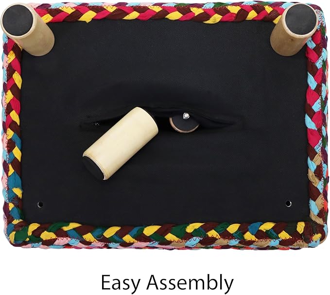 COTTON CRAFT Multi Chindi Footrest - Braided Cotton Rag Rug Foot Stool Ottoman with Sturdy Wood Legs – Handmade Boho Leg Rest - Small Spaces Under Desk Living Room Entryway Low Footstool - 16.5x12x9.5