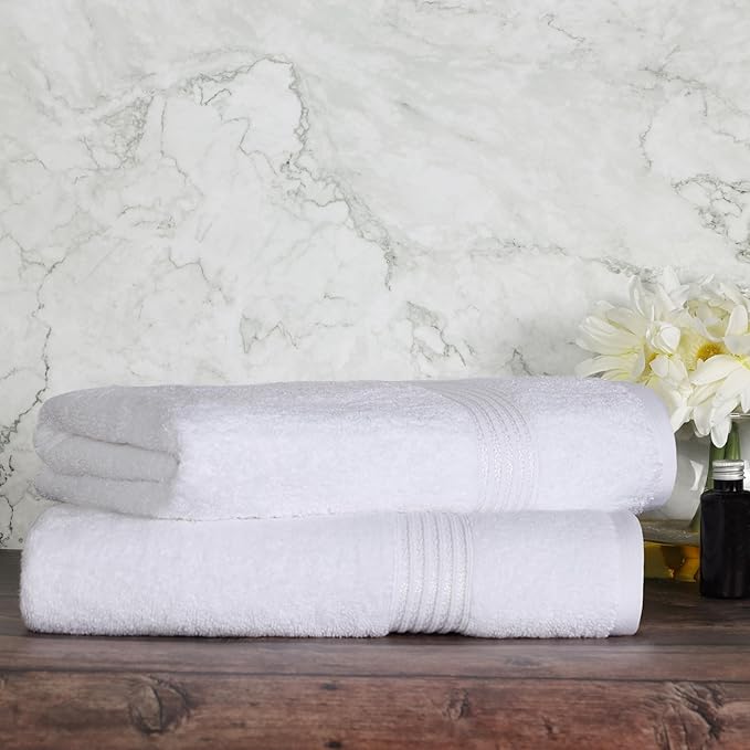 Superior Egyptian Cotton 2-Piece Bath Sheet Towel Set, Oversized Body Towels for Adults and Kids, Large Towel for Bath, Shower, Guest Bathroom, Spa, Gym, Resort, Essentials, Airbnb, White