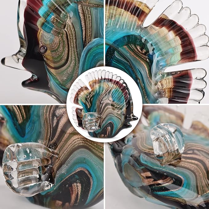 DOVDOV Blown Glass Fish Statues and Sculptures, Green and Glass Fish Modern Art for Coastal Style Home Decor, Shelves Office Fish Tank Bookcase and entryway Table top Coffee Table.