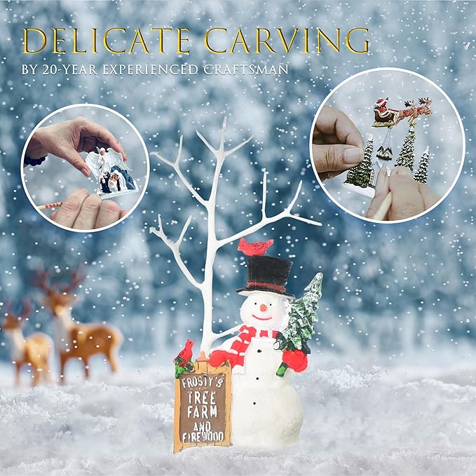Christmas Snow Globes, 11.2" Snowman Glitter Water Lantern with 8 Songs, 6H Timer Battery & USB Powered Music Box for Christmas Decorations Indoor
