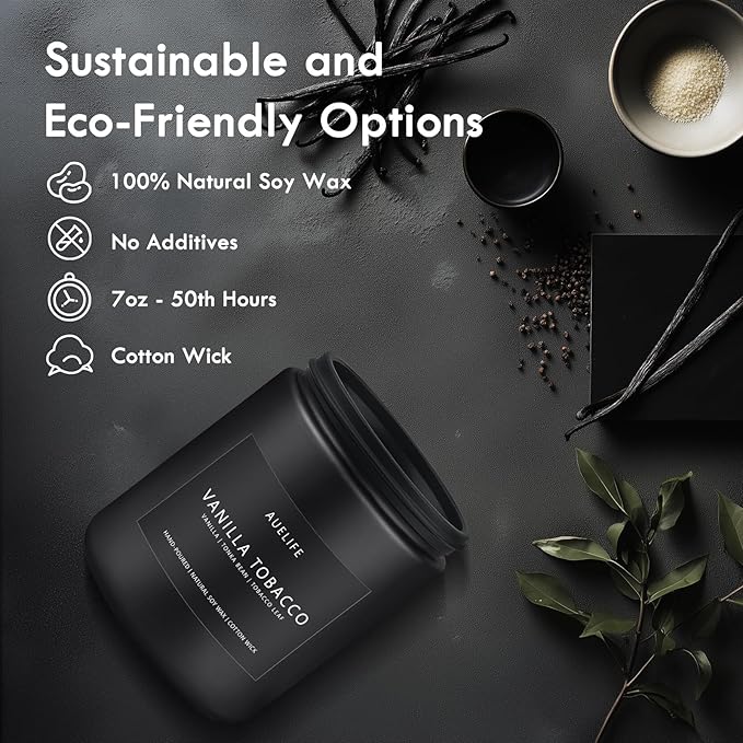 Vanilla Tobacco Candle for Men | Masculine Scented Soy Candles for Fathers Day - Home Fragrance for Dad & Boyfriend, Aromatherapy Gifts for Men - 7oz Black Jar, Long-Lasting Luxury Decor