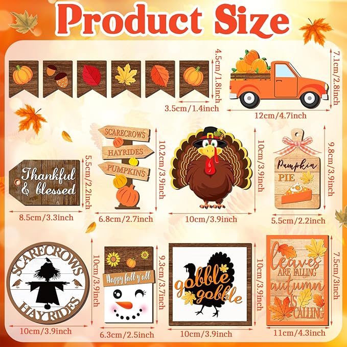 15 Pcs Fall Tiered Tray Decor Set Thanksgiving Fall Pumpkin Home Decorations Rustic Farmhouse Pumpkin Truck Wooden Sign Spice Blocks Autumn Wooden Sign for Festival Gift Tabletop
