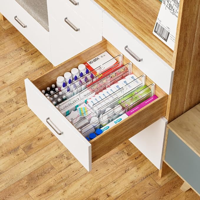 Yieach 8 Pack 6 Inch Tall Acrylic Drawer Divider for Clothes-Expandable from 12.3-18''-Adjustable Dresser Deep Drawer Dividers for Baby Clothing,Underwear,Clear in Drawer Separators for Kitchen,Office