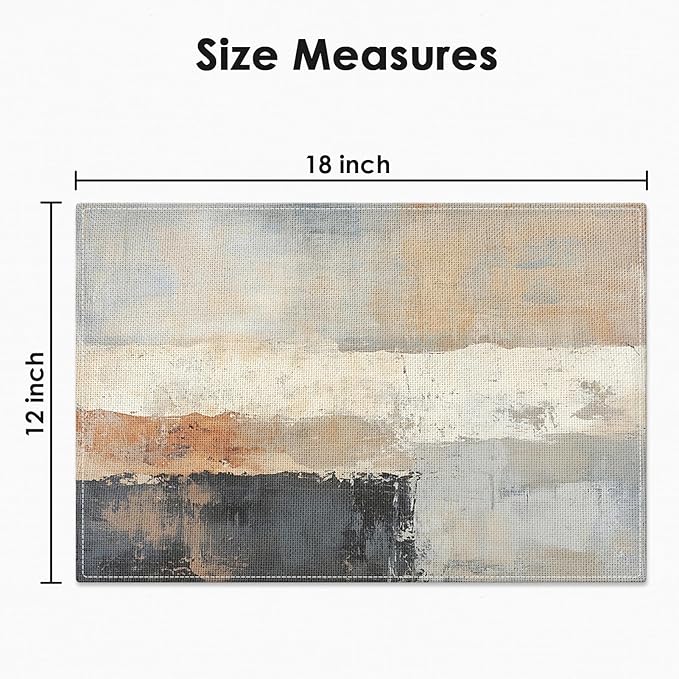 Emvency Farmhouse Placemats Set of 4, Vintage Black and Grey Abstract Art Painting 12x18 Inch Table Mats for Outdoor Home Party Kitchen Dining Decoration