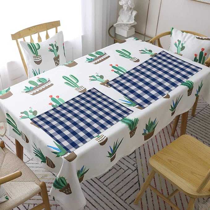 Urban VillaPlacemats for Dining Table 100% Cotton Placemats 14''x20'' Over Sized Tablemats Set of 6 Placemats Blue/White Buffalo Check Tablemats for Family Dinners Wedding PartiesPlacemats