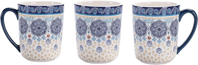 Bico Blue Talavera Ceramic Mugs, Set of 4, for Coffee, Tea, Drinks, Microwave & Dishwasher Safe