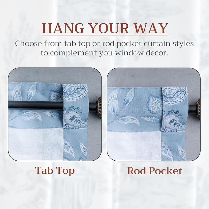 Maison d' Hermine Curtains for Living Room 100% Cotton 108 inch Length One Panel Light Filtering Curtains for Bedroom Windows with Rod and Loop Pockets Drapes (Ramage Steel Blue, 50" W x 108" L)
