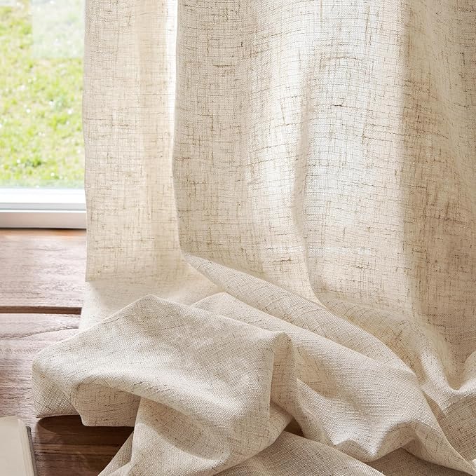 jinchan Extra Long Linen Blend Curtains 108 inch Length 1 Panel Extra Long for Sliding Door, Light Filtering 100 inch Extra Wide Drape with Rod Pocket Back Tab(100W x 108L, Ecru)
